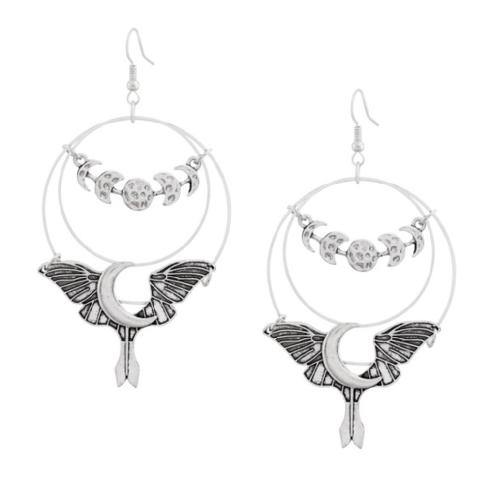 Silver Moth Hoop Earrings